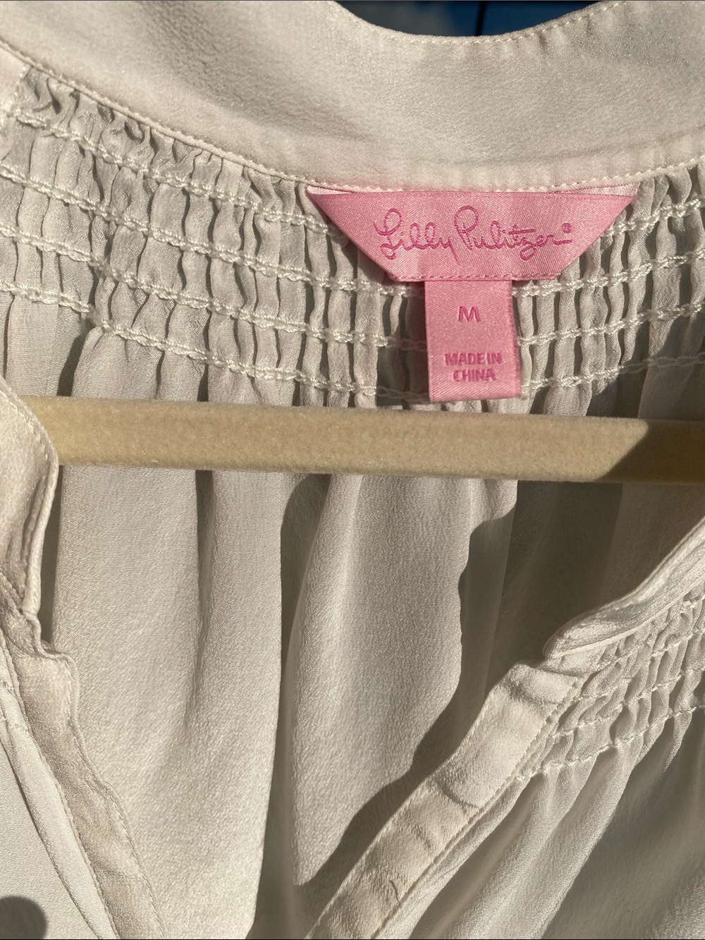 Lilly Pulitzer White silk Elsa Smocked Yoke Blouse - Picture 2 of 6